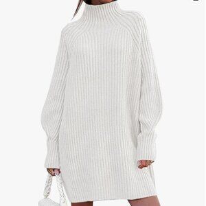 Mock Neck Long Lantern Sleeve Oversized Sweater Dress